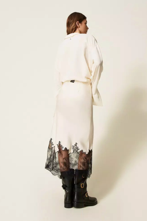 Satin & Lace Midi Skirt