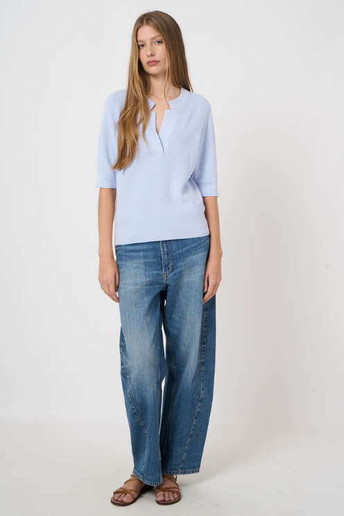 Fine Rib Knit Cotton Cashmere Sweater