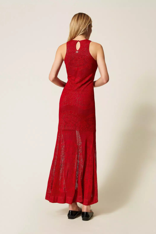 Venetian Red Openwork Knit Dress