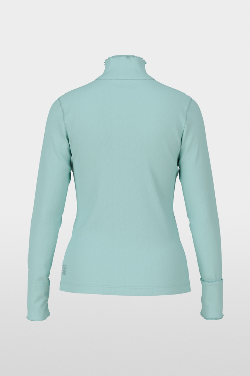 Fine Ribbed Ruffle Sleeve Turtleneck