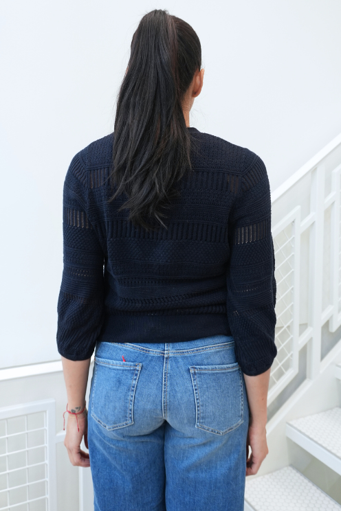 Pointelle 3/4 Puff Sleeve Cardigan