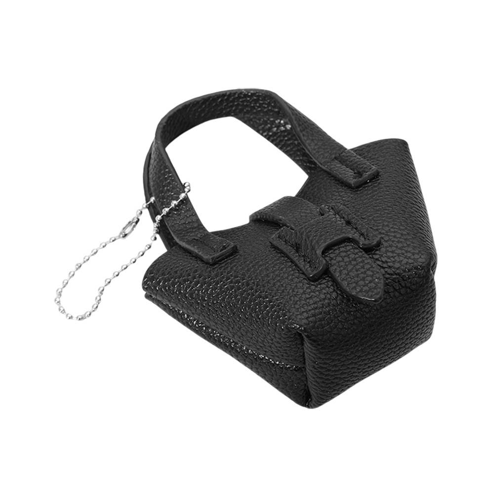 Faux Leather Stylish Mini Purse Bag Charm Black