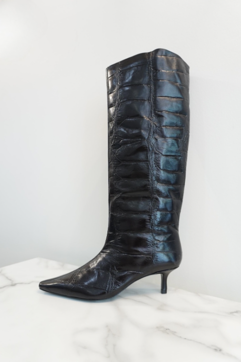 Sutton Croc Leather Kitten Heel Boot