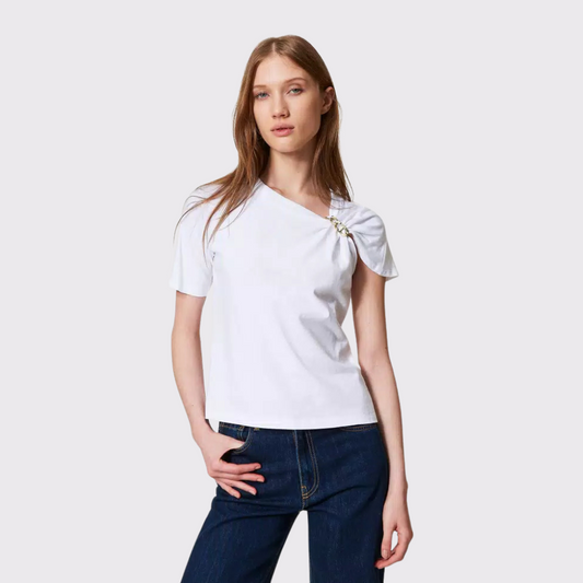 Twinset T-shirt with Oval T Chain in White