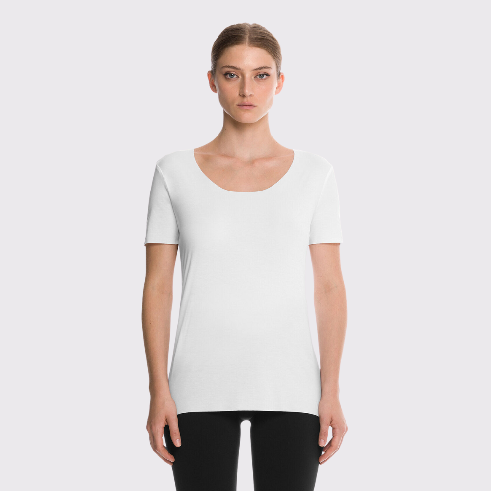 Adorn yourself with sustainable excellence in the form of this Wolford T-Shirt. Crafted with innovative and biodegradable components, its minimalist aesthetic makes a statement of modern sophistication without compromising on comfort. Subtly detailed with open selvedge around the neckline and at the sleeves, this piece is Cradle to Cradle Certified™ at gold level, ensuring an exclusive and conscious choice for your wardrobe.