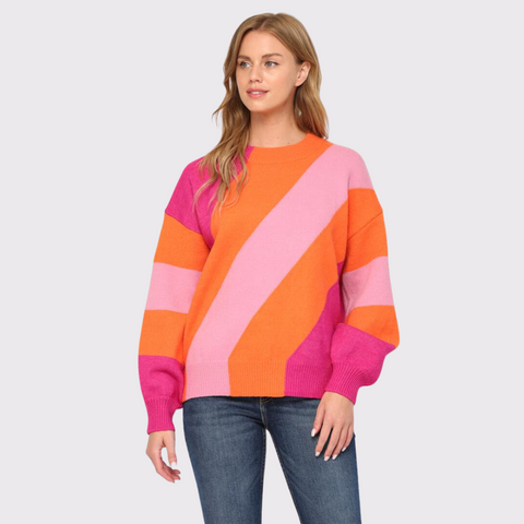 Fate Colour Block Ballon Sleeve Sweater