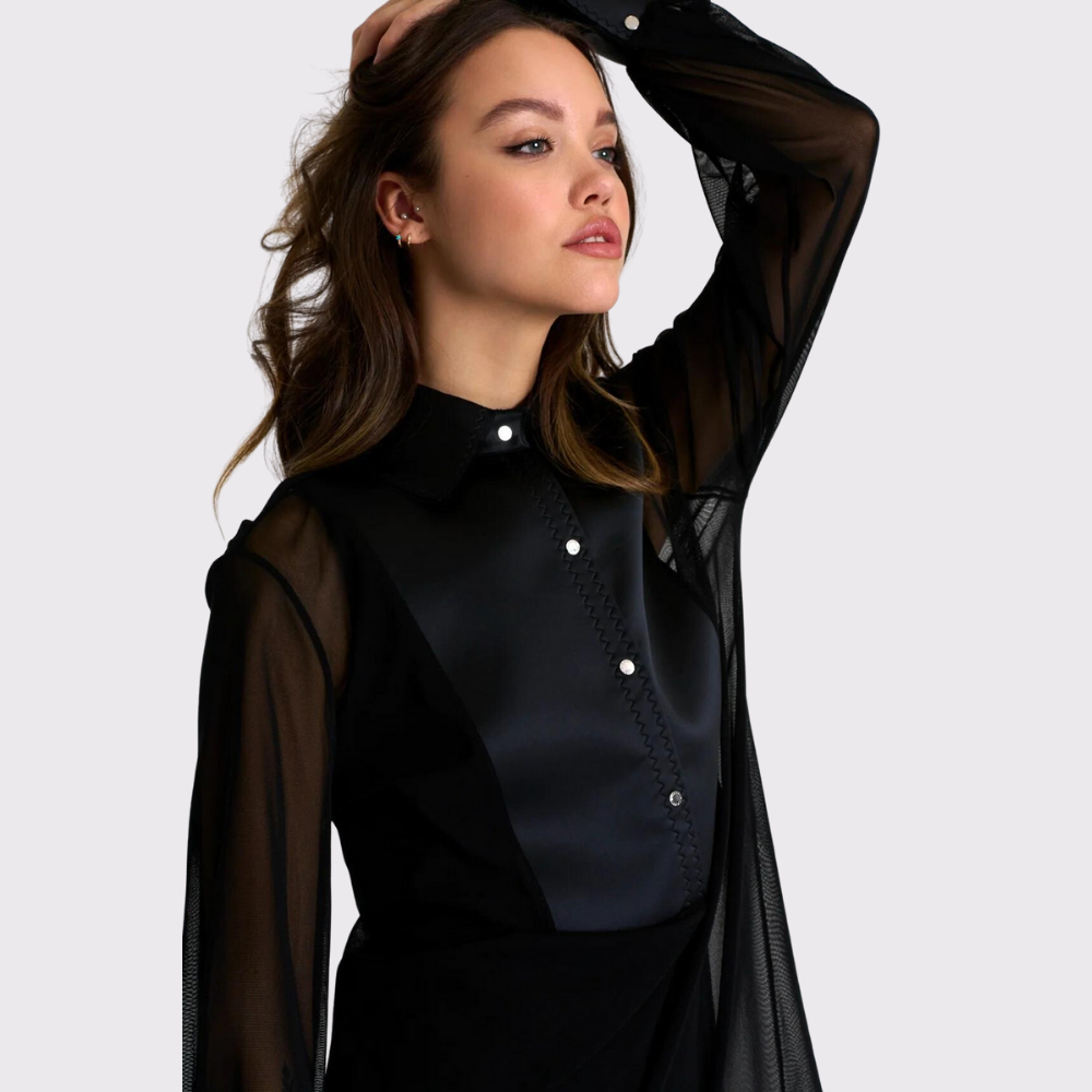 Shan Chic Mesh Shirt Dress