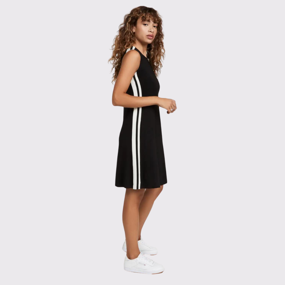 Black dress online with side stripe