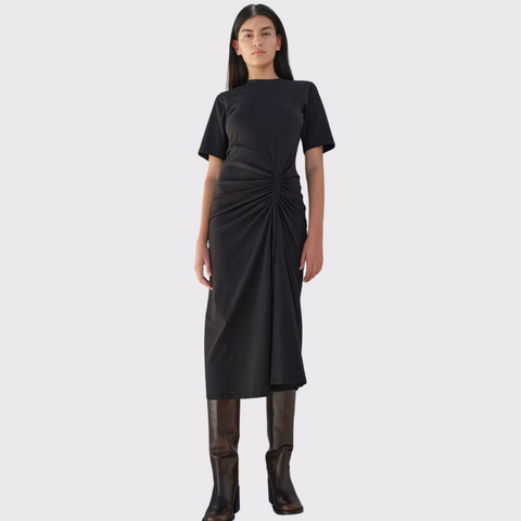 Frame Ruched Front Tie Dress in Black