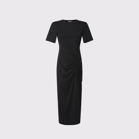 Frame Ruched Front Tie Dress in Black
