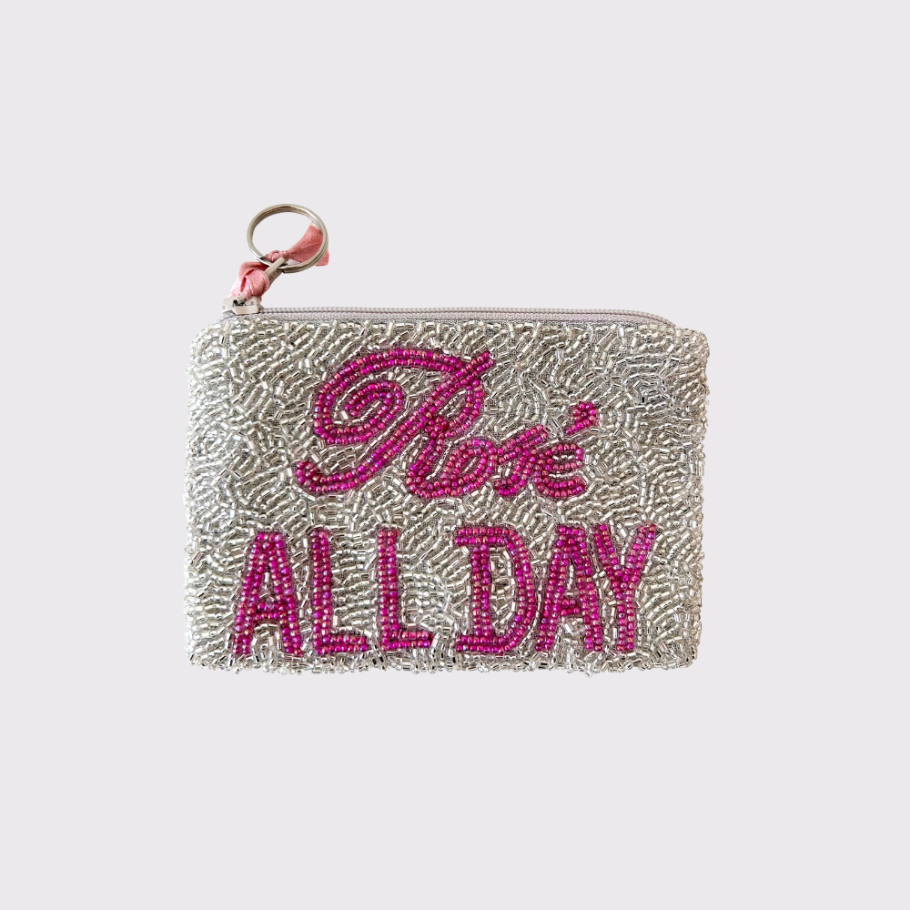 "Rosé All Day" Beaded Coin Purse