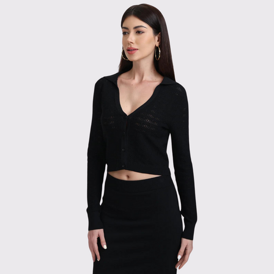 525 Sweaters Cropped Johnny Collar Cardigan