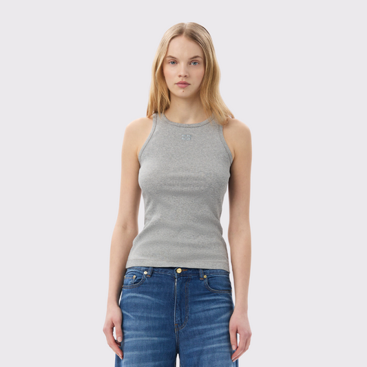 GANNI Soft Cotton Rib Tank in Grey