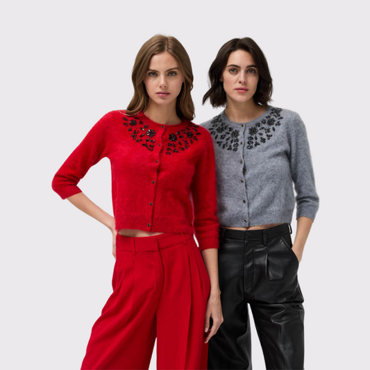 Autumn Cashmere Hand Beaded Brushed Cashmere Baby Cardigan