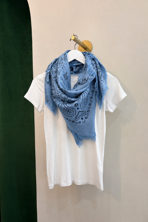 Paisley Wool Scarf Blue