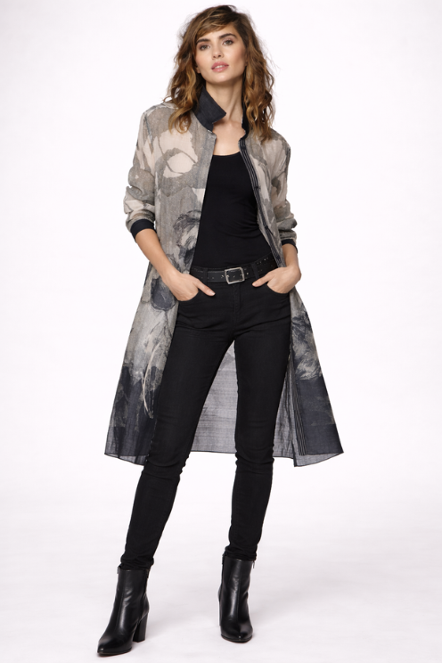 Tulip Print Long Shirt Jacket