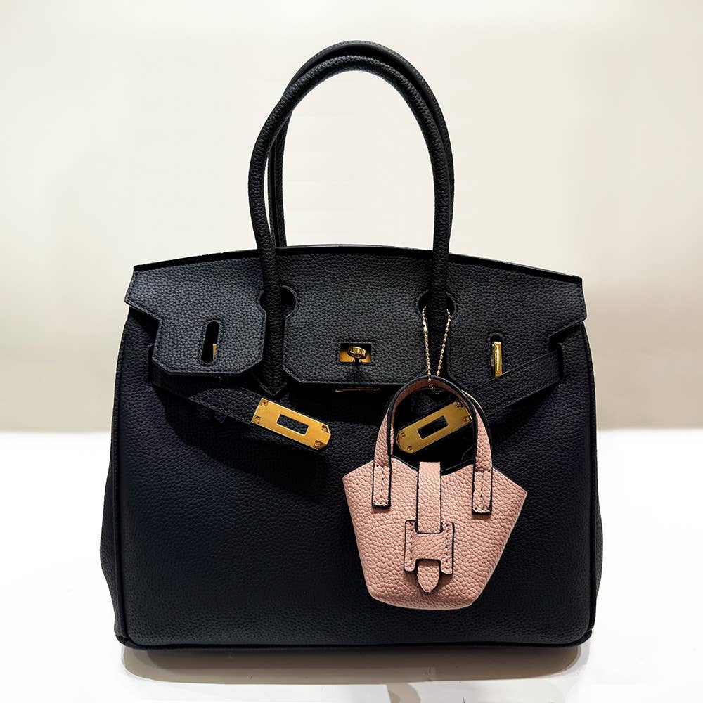 Faux Leather Stylish Mini Purse Bag Charm Black
