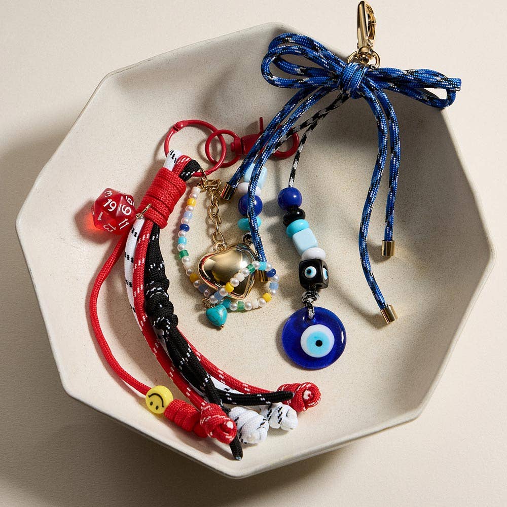 Evil Eye Charm Beaded Drop Bow Accent Bag Charm