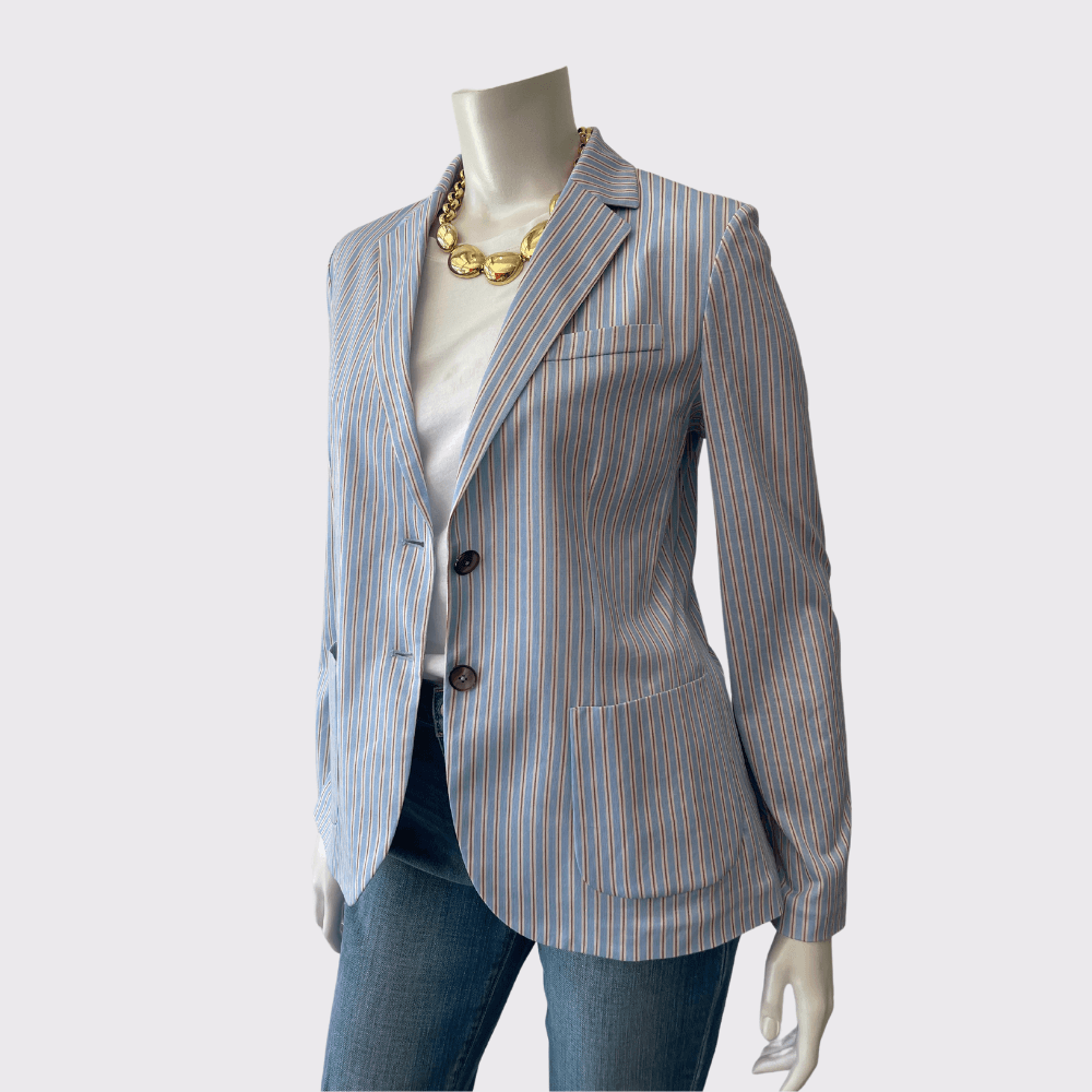 Circolo Shirting Stripe Blazer in Skyway - Carriage Trade Shop