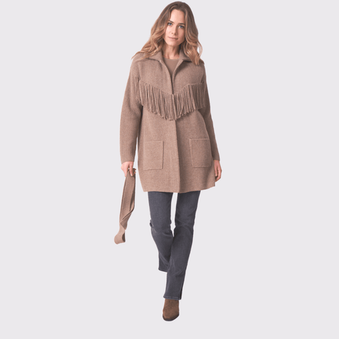 Repeat Fringe Cardigan in Taupe - Carriage Trade Shop