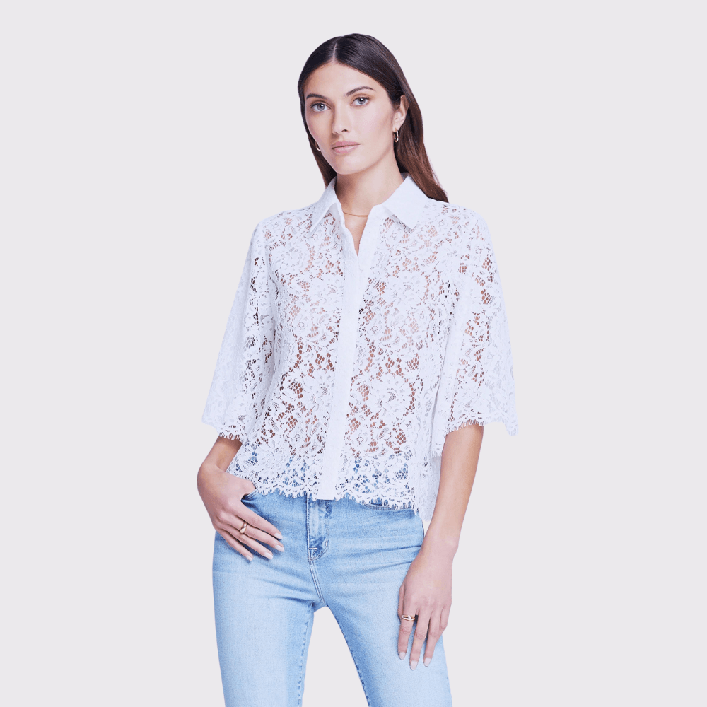 White lace blouse short 2024 sleeve