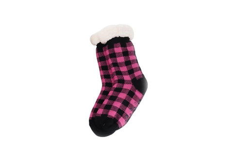 Checkered Slipper Socks in Pink and Black - Carriage Trade Shop