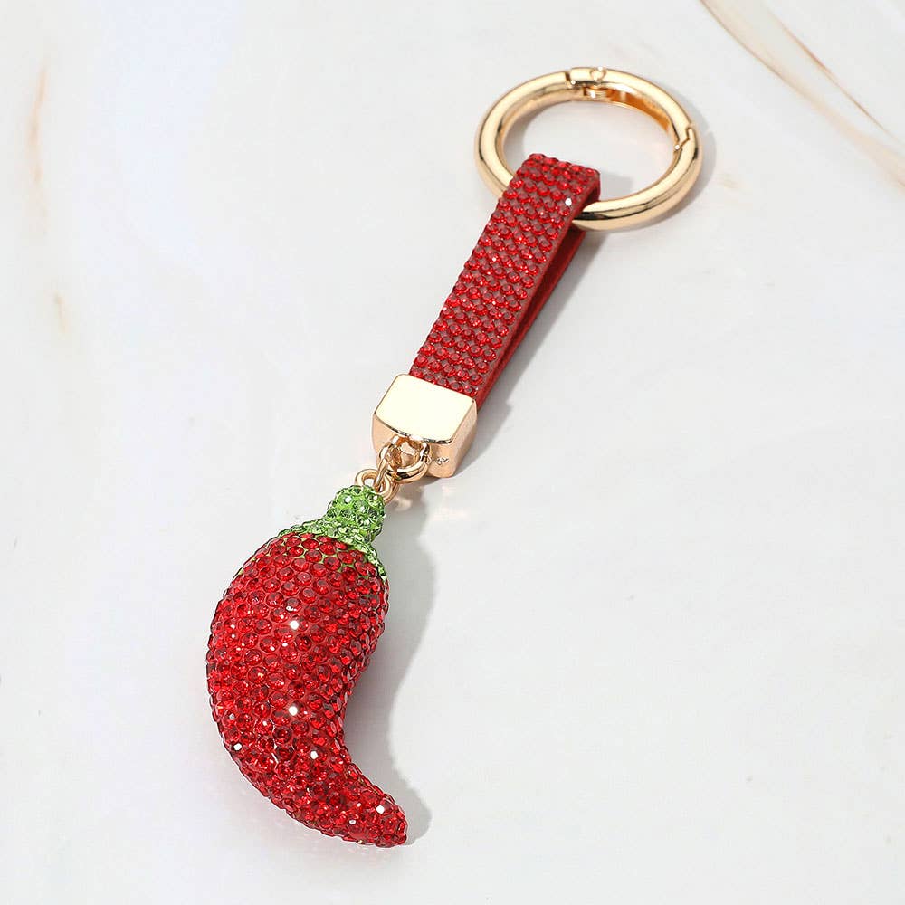 Bling Studded Chili Pepper Keychain
