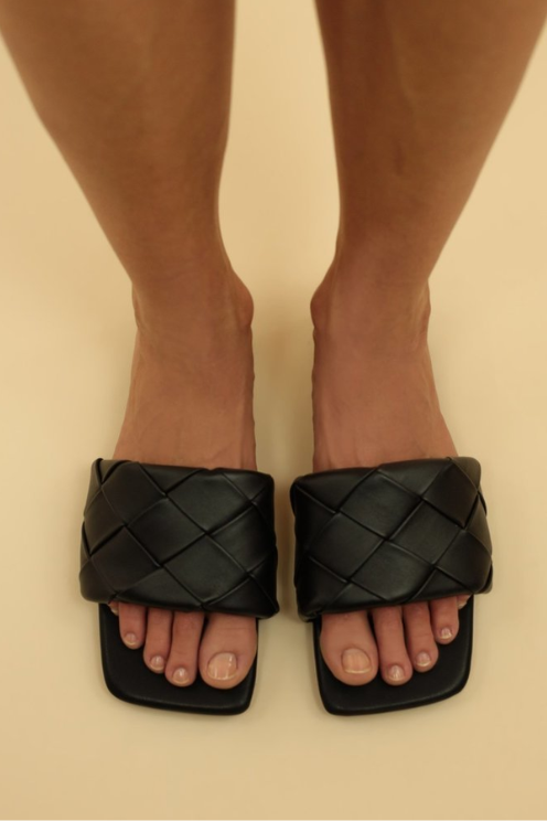 Amalia Black Woven Slides
