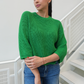 Wide Sleeve Scalloped Edge Shaker Crew Crewneck