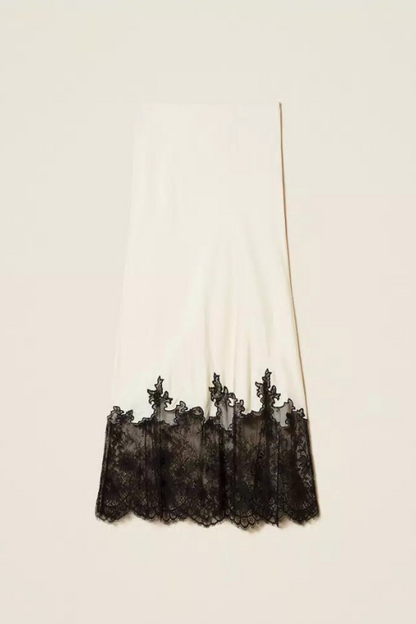 Satin & Lace Midi Skirt