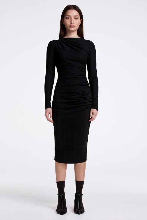 Ruched Knit Midi Dress
