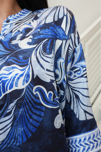 Printed Button-Front Blouse