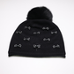 Black Hat with Scattered Bows and Fox Fur Pom Pom