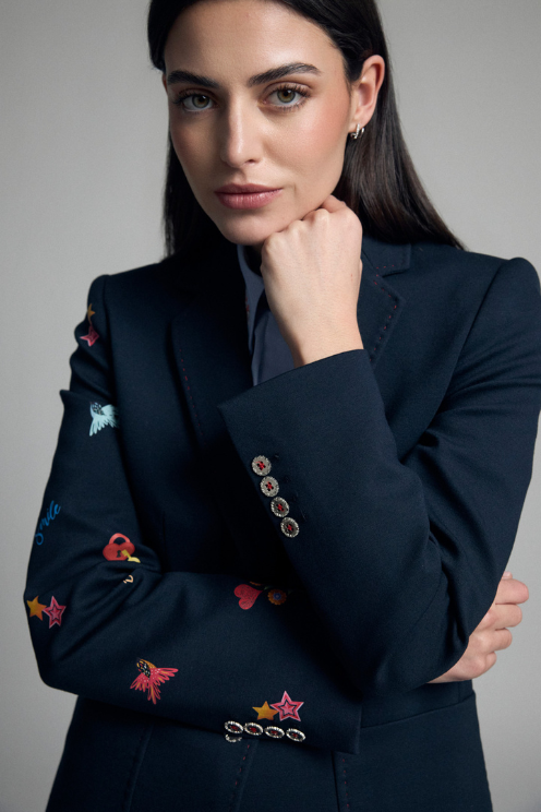 Arantxa Embroidered Sleeve Blazer