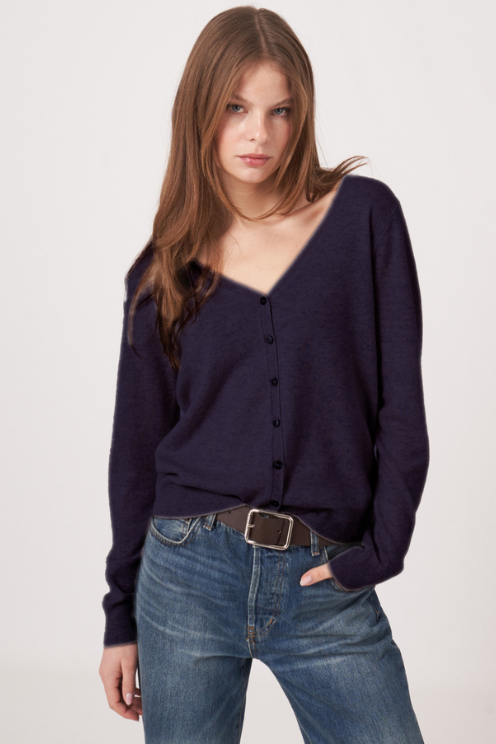 Organic Cashmere Cardigan in Navy