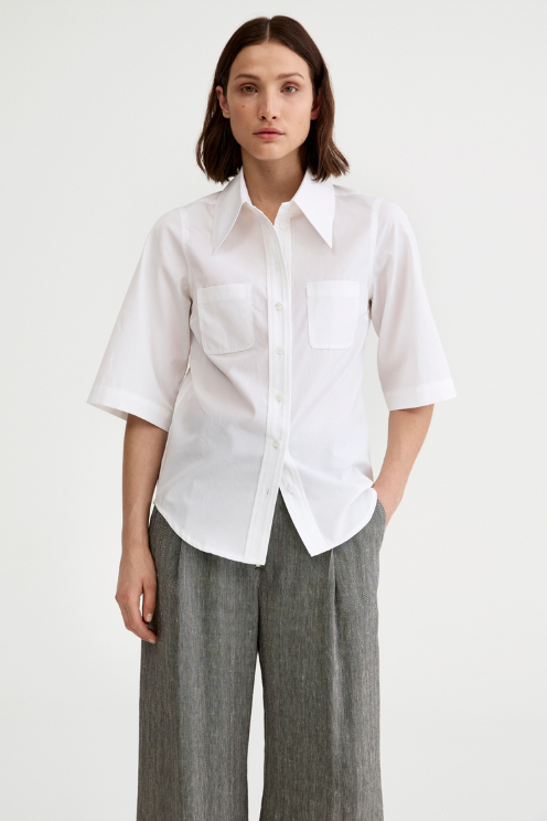 3/4 Sleeve Point Collar Shirt