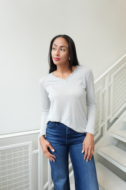 Metallic Trim V-Neck Top