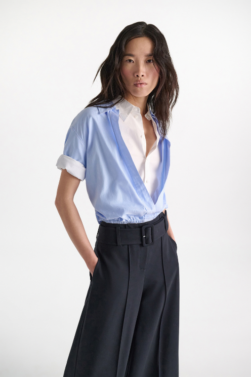Double-layer Cropped Blouson Blouse