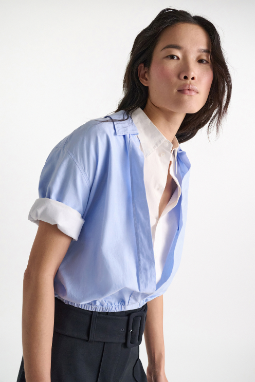 Double-layer Cropped Blouson Blouse