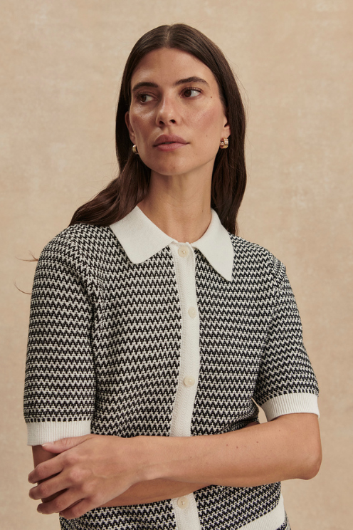 Gaelle Polo Knit Top