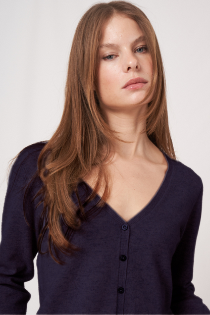 Organic Cashmere Cardigan in Navy