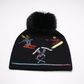 Black Hat With Skiers and Fox Pom Pom