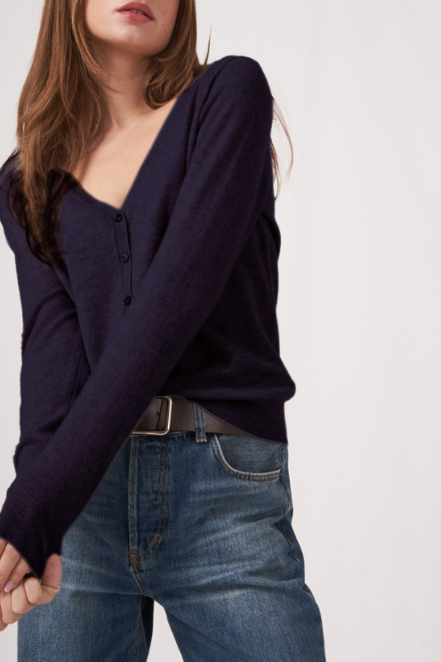 Organic Cashmere Cardigan in Navy