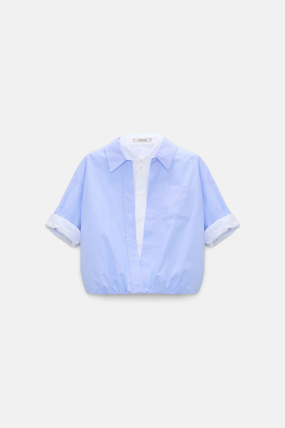 Double-layer Cropped Blouson Blouse