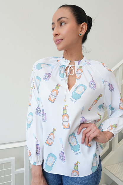 Pantry Print Tie-Neck Blouse