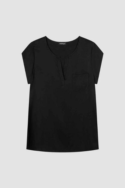 Short Sleeve Silk Top with Pocket