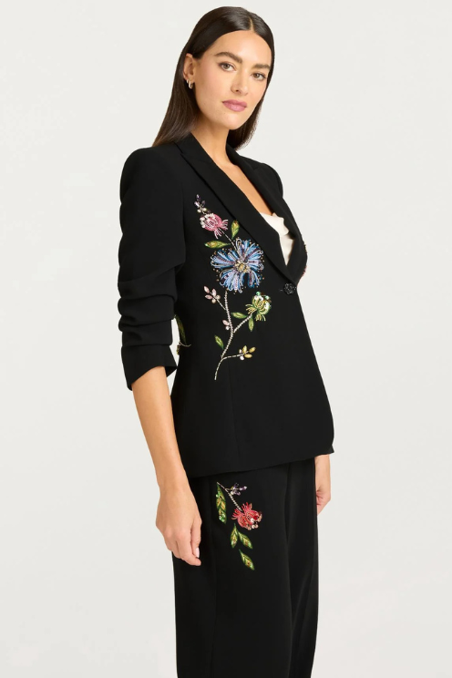 Floral Embellished Scrunch Sleeve Blazer