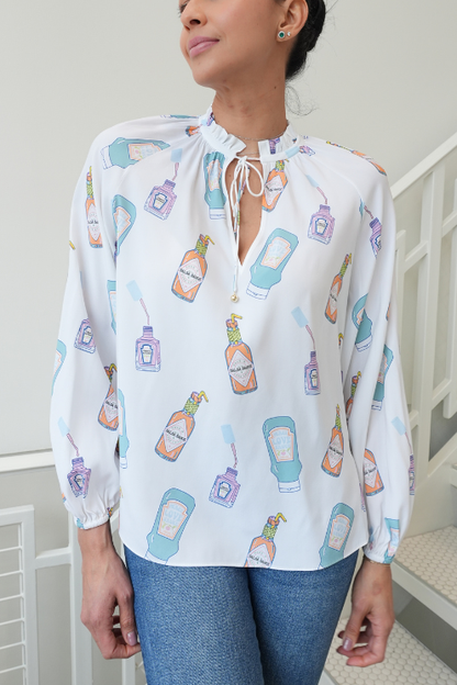 Pantry Print Tie-Neck Blouse