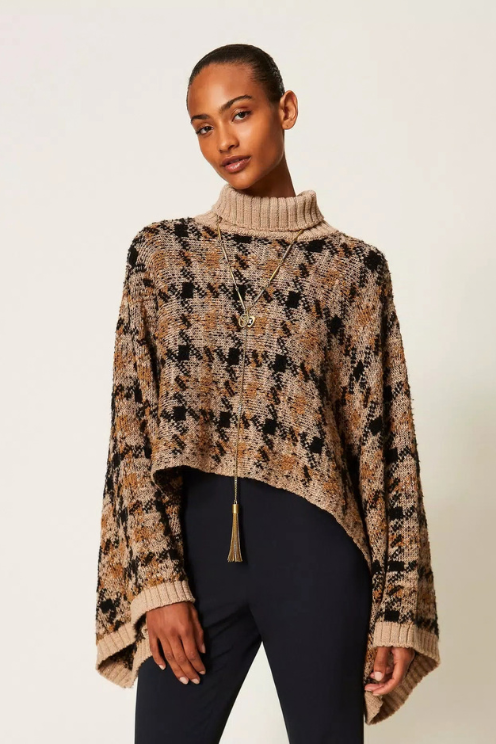 Check Jacquard Knit Cape