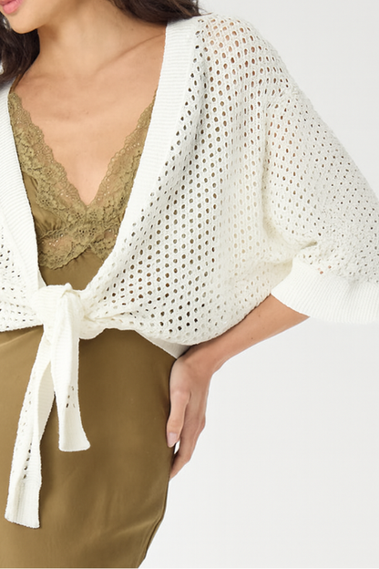 Mesh Dolman Tie Front Cardi